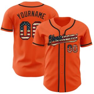 Orange Vintage USA Flag-Black Authentic Baseball Jersey,&hellip;