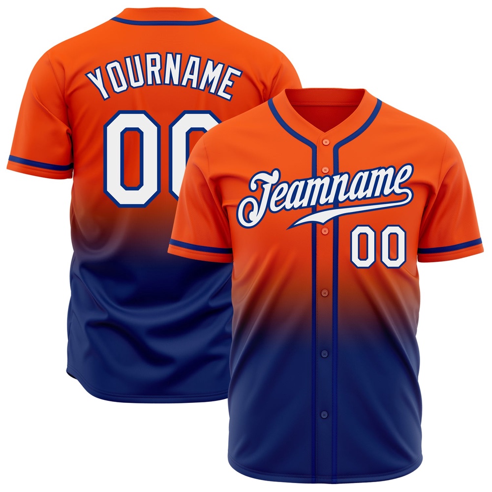 Orange White-Royal Authentic Fade Fashion Baseball Jersey, Custom Baseball Jersey, Personalized Sport Jersey Orange White-Royal Authentic Fade Fashion Baseball Jersey, Custom Baseball Jersey, Personalized Sport Jersey