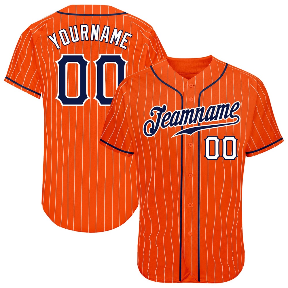 Orange White Pinstripe Navy-White Authentic Baseball Jersey, Custom Baseball Jersey, Personalized Sport Jersey Orange White Pinstripe Navy-White Authentic Baseball Jersey, Custom Baseball Jersey, Personalized Sport Jersey