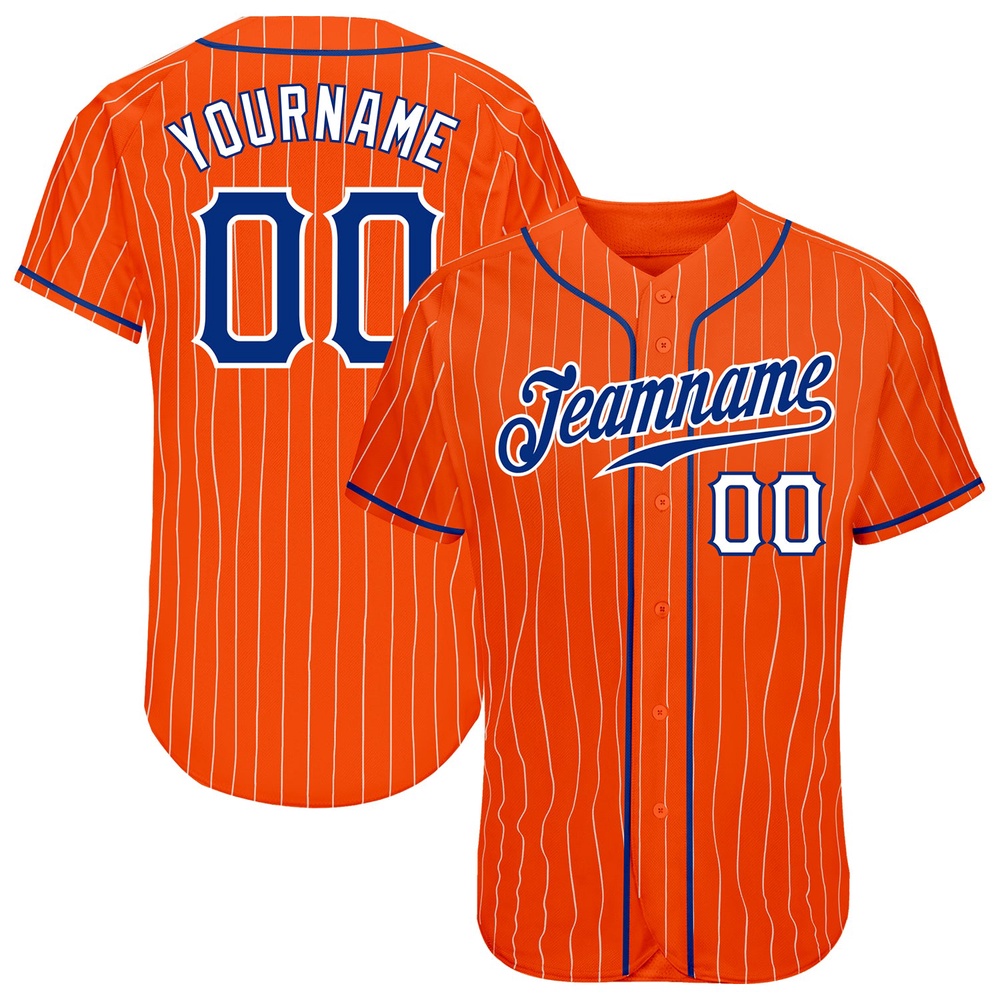 Orange White Pinstripe Royal-White Authentic Baseball Jersey, Custom Baseball Jersey, Personalized Sport Jersey Orange White Pinstripe Royal-White Authentic Baseball Jersey, Custom Baseball Jersey, Personalized Sport Jersey