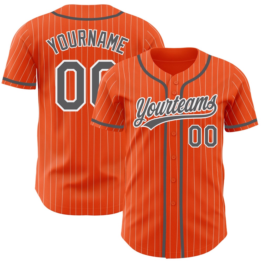 Orange White Pinstripe Steel Gray Authentic Baseball Jersey, Custom Baseball Jersey, Personalized Sport Jersey