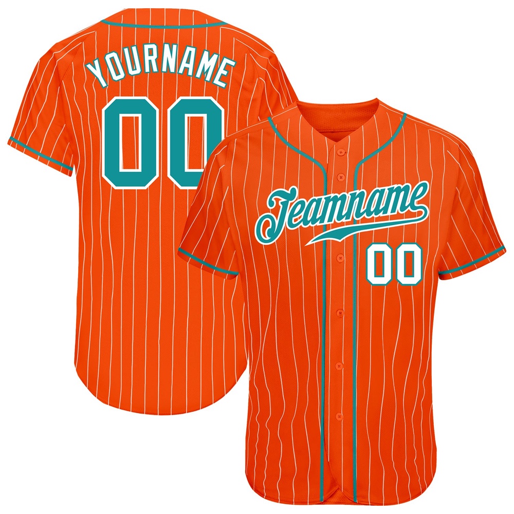 Orange White Pinstripe Teal-White Authentic Baseball Jersey, Custom Baseball Jersey, Personalized Sport Jersey Orange White Pinstripe Teal-White Authentic Baseball Jersey, Custom Baseball Jersey, Personalized Sport Jersey