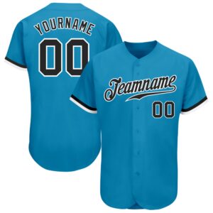 Panther Blue Black-White Authentic Baseball Jersey, Custom&hellip;