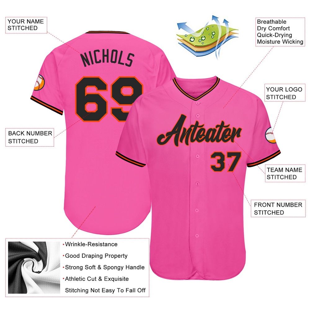 Pink Black-Orange Authentic Baseball Jersey, Custom Baseball Jersey, Personalized Sport Jersey