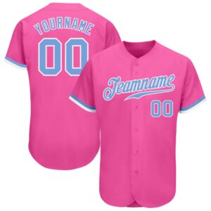 Pink Light Blue-White Authentic Baseball Jersey, Custom&hellip;