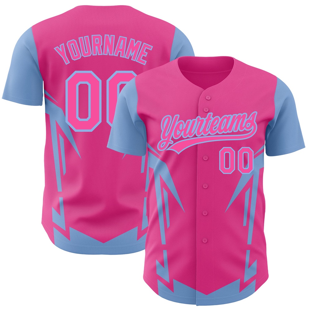 Pink Light Blue 3D Pattern Design Side Sharp Edges Authentic Baseball Jersey, Custom Baseball Jersey, Personalized Sport Jersey