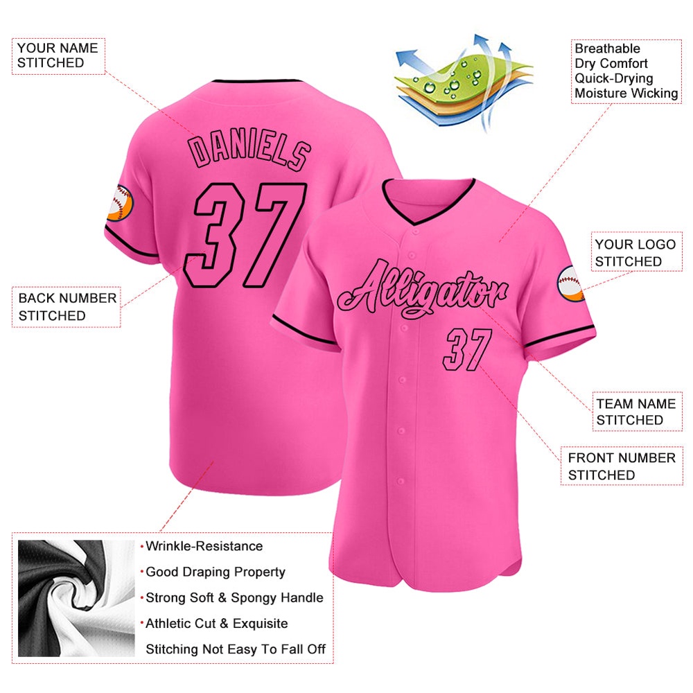 Pink Pink-Black Authentic Baseball Jersey, Custom Baseball Jersey, Personalized Sport Jersey Pink Pink-Black Authentic Baseball Jersey, Custom Baseball Jersey, Personalized Sport Jersey