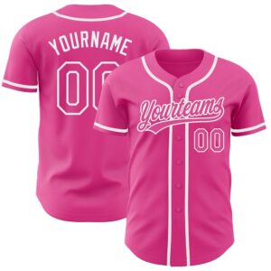 Pink Pink-White Authentic Baseball Jersey, Custom Baseball&hellip;