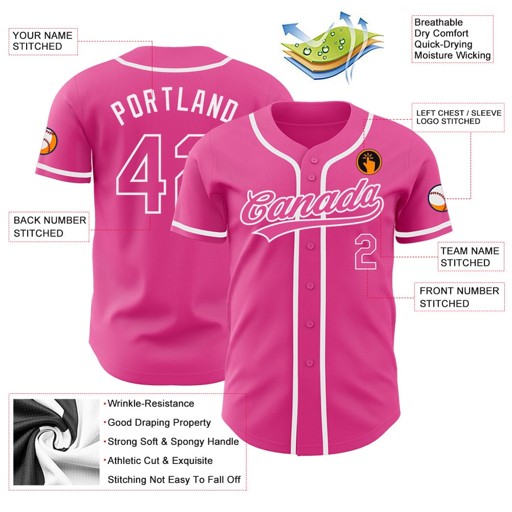 Pink Pink-White Authentic Baseball Jersey, Custom Baseball Jersey, Personalized Sport Jersey Pink Pink-White Authentic Baseball Jersey, Custom Baseball Jersey, Personalized Sport Jersey
