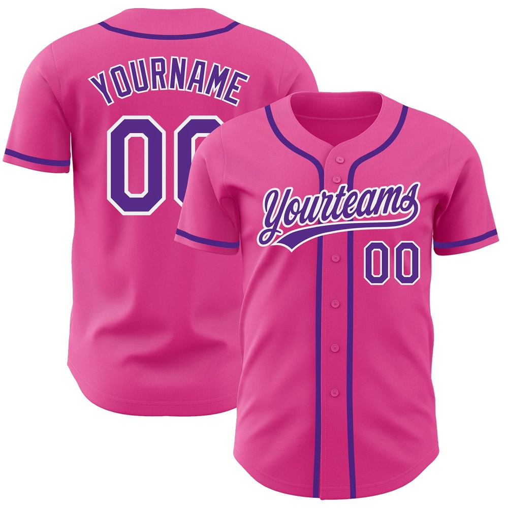 Pink Purple-White Authentic Baseball Jersey, Custom Baseball Jersey, Personalized Sport Jersey Pink Purple-White Authentic Baseball Jersey, Custom Baseball Jersey, Personalized Sport Jersey