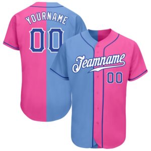 Pink Royal-Light Blue Authentic Split Fashion Baseball&hellip;