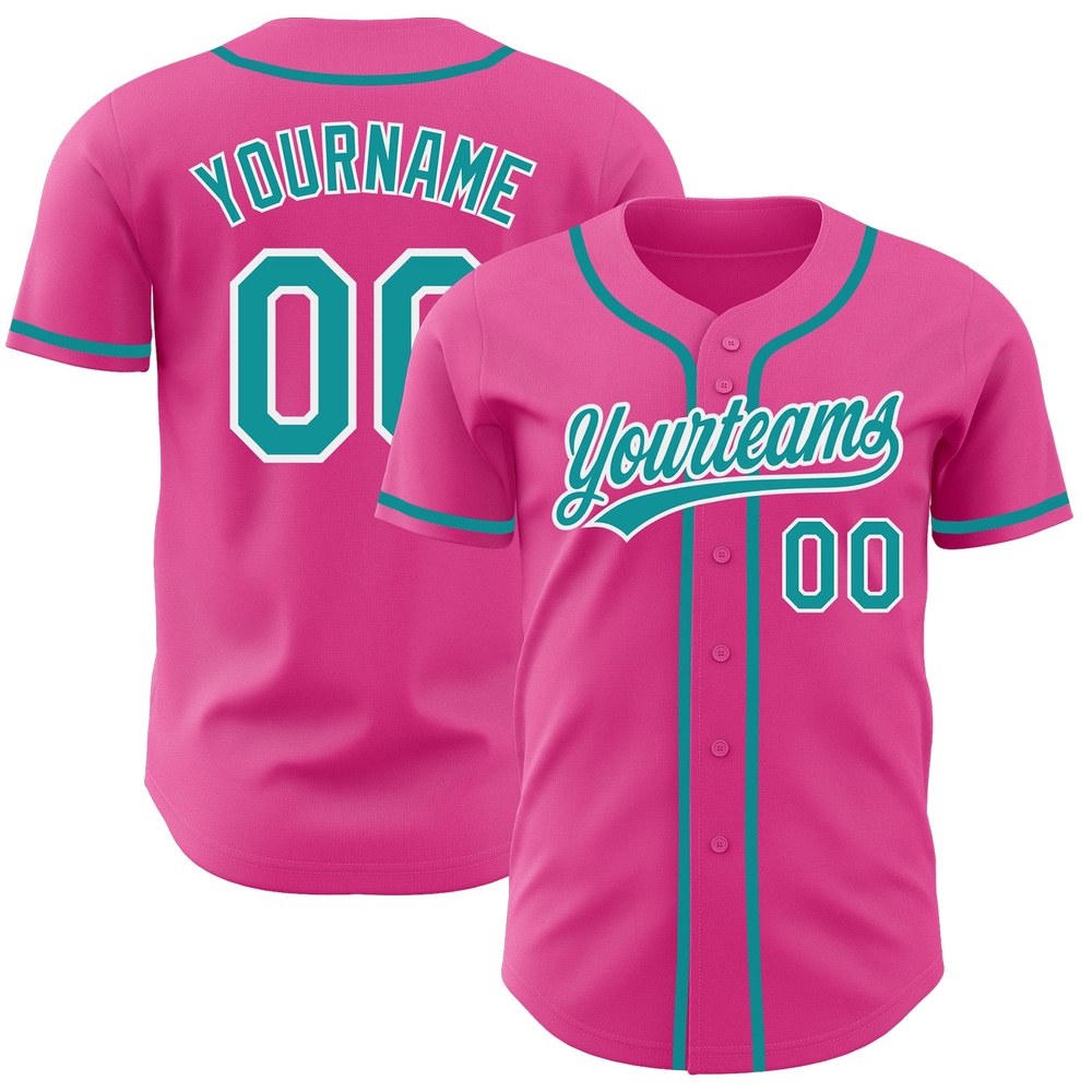Pink Teal-White Authentic Baseball Jersey, Custom Baseball Jersey, Personalized Sport Jersey Pink Teal-White Authentic Baseball Jersey, Custom Baseball Jersey, Personalized Sport Jersey