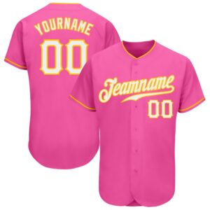 Pink White-Gold Authentic Baseball Jersey, Custom Baseball&hellip;