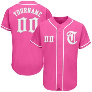 Pink White-Gray Authentic Baseball Jersey, Custom Baseball&hellip;