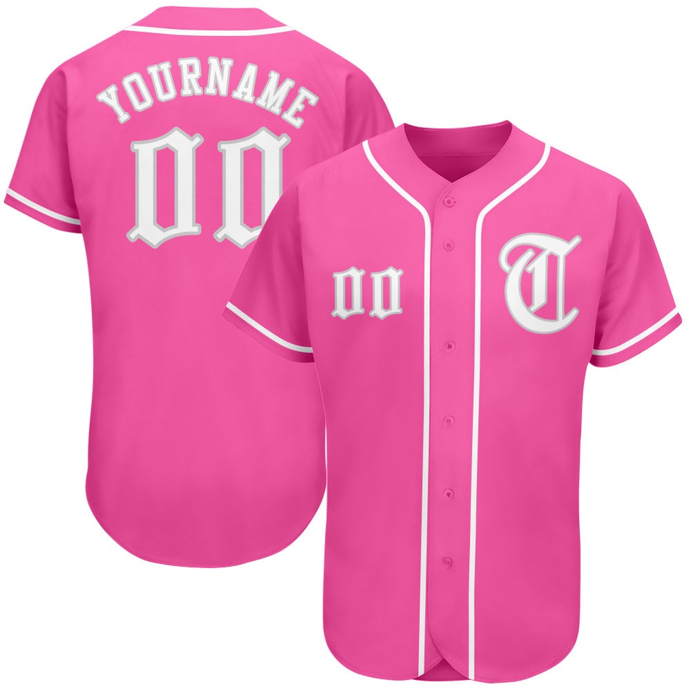 Pink White-Gray Authentic Baseball Jersey, Custom Baseball Jersey, Personalized Sport Jersey Pink White-Gray Authentic Baseball Jersey, Custom Baseball Jersey, Personalized Sport Jersey