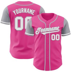 Pink White-Gray Authentic Two Tone Baseball Jersey,&hellip;