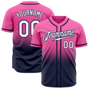 Pink White-Navy Authentic Fade Fashion Baseball Jersey,&hellip;
