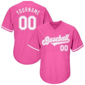 Pink White-Pink Authentic Throwback Rib-Knit Baseball Jersey&hellip;