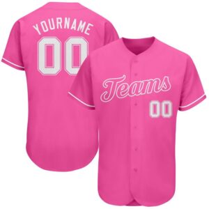 Pink White Authentic Baseball Jersey, Custom Baseball&hellip;