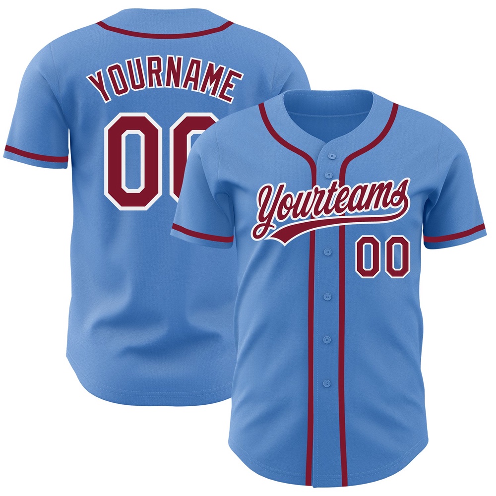 Powder Blue Crimson-White Authentic Baseball Jersey, Custom Baseball Jersey, Personalized Sport Jersey