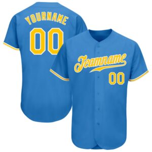 Powder Blue Gold-White Authentic Baseball Jersey, Custom&hellip;