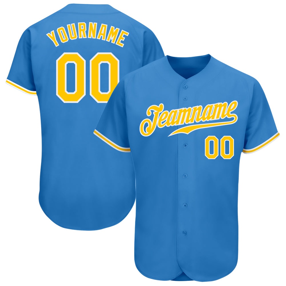 Powder Blue Gold-White Authentic Baseball Jersey, Custom Baseball Jersey, Personalized Sport Jersey
