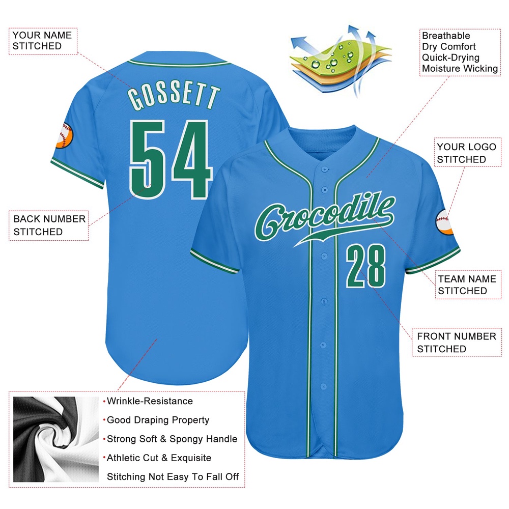 Powder Blue Kelly Green-White Authentic Baseball Jersey, Custom Baseball Jersey, Personalized Sport Jersey