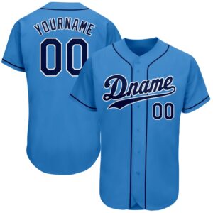 Powder Blue Navy-White Authentic Baseball Jersey, Custom&hellip;