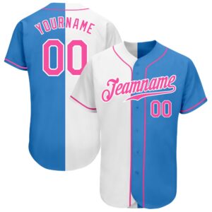 Powder Blue Pink-White Authentic Split Fashion Baseball&hellip;