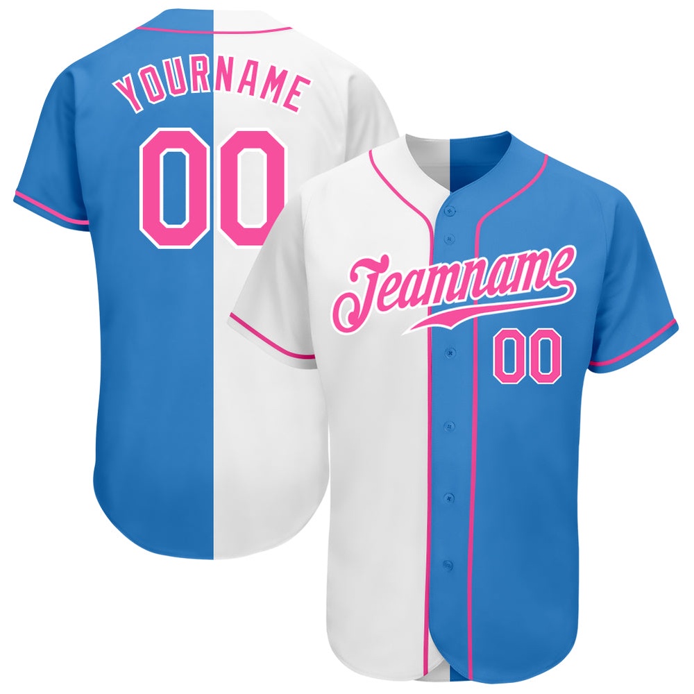 Powder Blue Pink-White Authentic Split Fashion Baseball Jersey, Custom Baseball Jersey, Personalized Sport Jersey