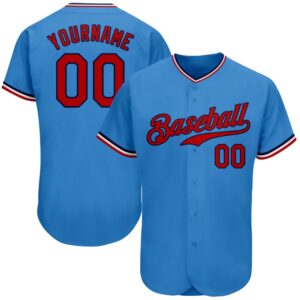 Powder Blue Red-Navy Authentic Baseball Jersey, Custom&hellip;