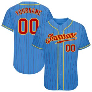 Powder Blue Red Pinstripe Red-Gold Authentic Baseball&hellip;