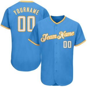 Powder Blue White-Gold Authentic Baseball Jersey, Custom&hellip;