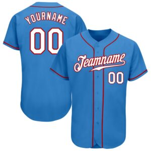 Powder Blue White-Red Authentic Baseball Jersey, Custom&hellip;