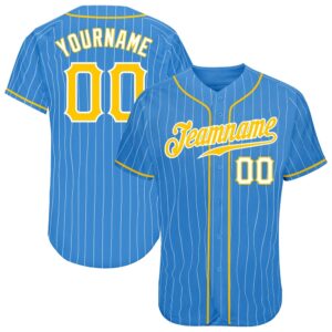Powder Blue White Pinstripe Gold-White Authentic Baseball&hellip;