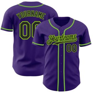 Purple Black-Neon Green Authentic Baseball Jersey, Custom&hellip;