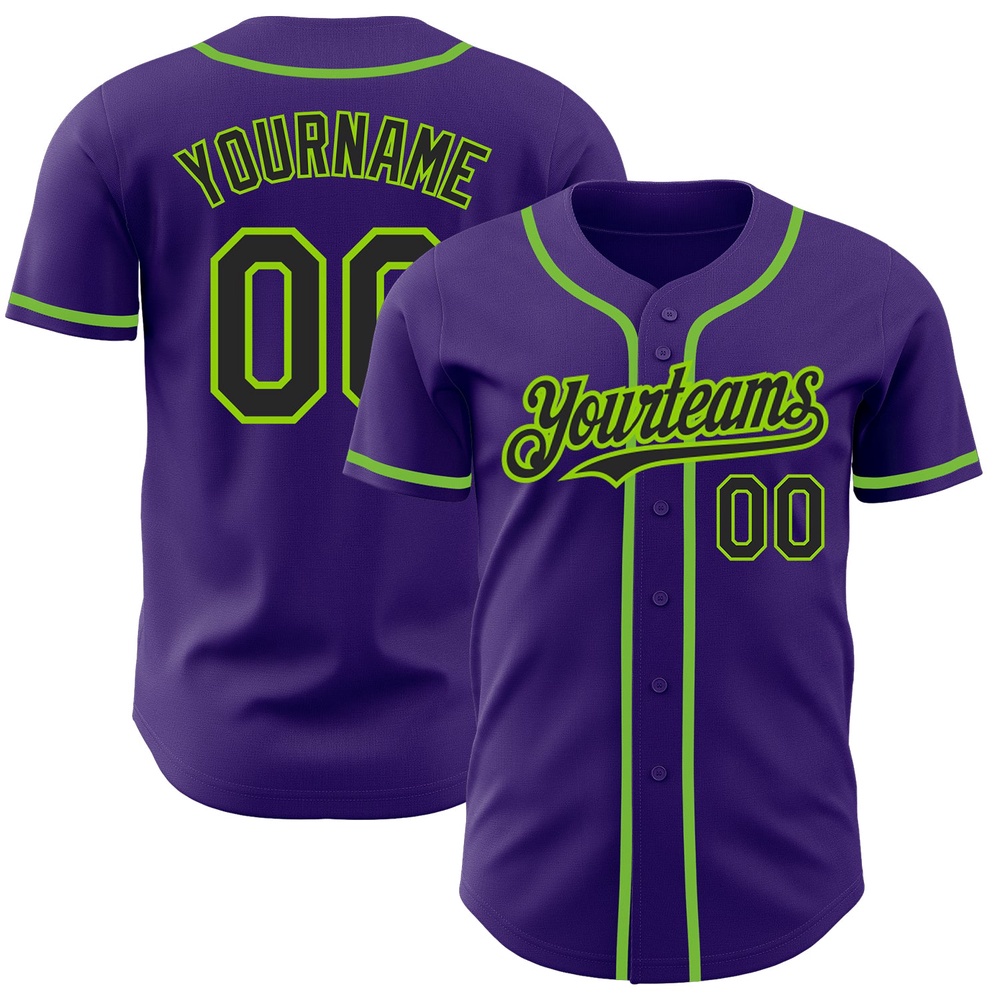 Purple Black-Neon Green Authentic Baseball Jersey, Custom Baseball Jersey, Personalized Sport Jersey