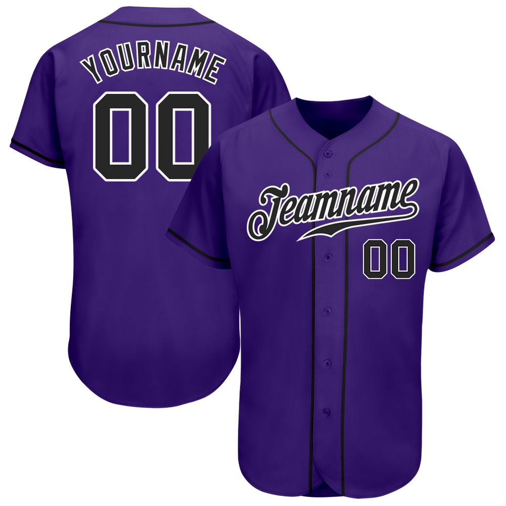 Purple Black-White Authentic Baseball Jersey, Custom Baseball Jersey, Personalized Sport Jersey