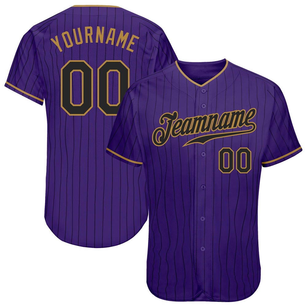 Purple Black Pinstripe Black-Old Gold Authentic Baseball Jersey, Custom Baseball Jersey, Personalized Sport Jersey