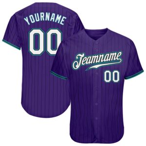 Purple Black Pinstripe White-Teal Authentic Baseball Jersey,&hellip;