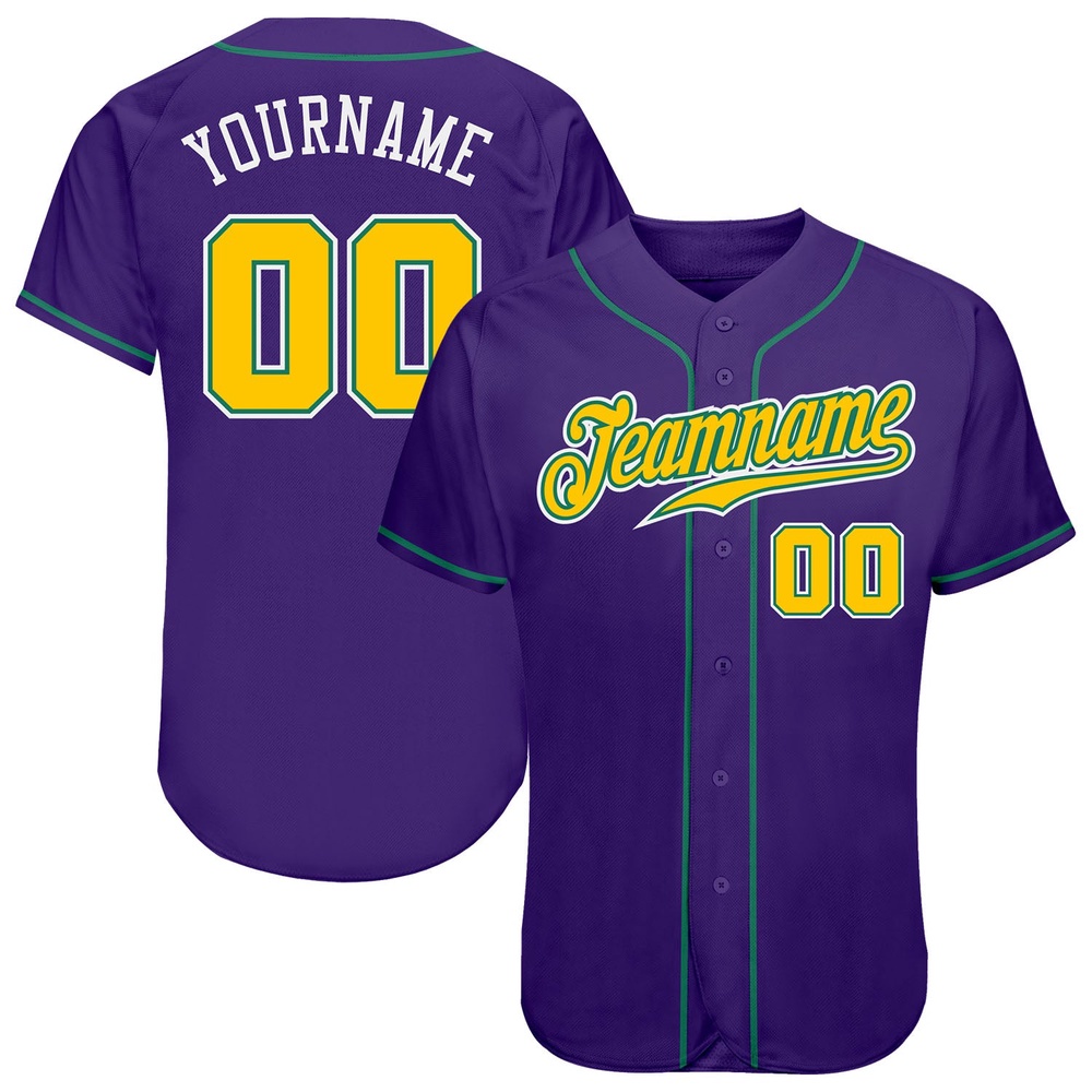 Purple Gold-Kelly Green Authentic Baseball Jersey, Custom Baseball Jersey, Personalized Sport Jersey