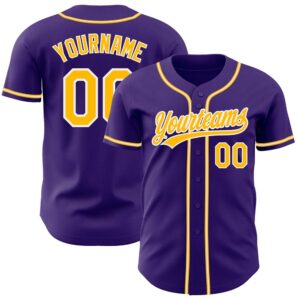 Purple Gold-White Authentic Baseball Jersey, Custom Baseball&hellip;