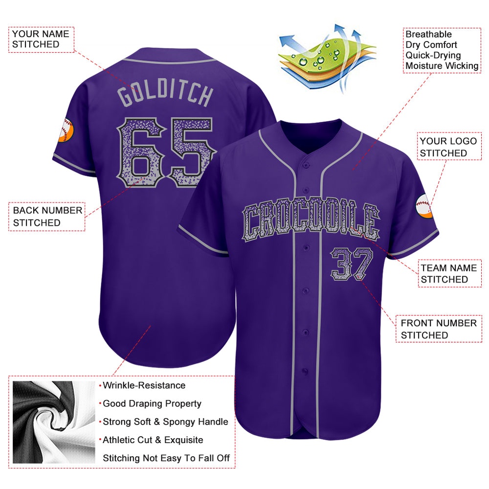 Purple Gray-Black Authentic Drift Fashion Baseball Jersey, Custom Baseball Jersey, Personalized Sport Jersey