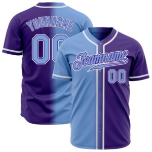 Purple Light Blue-White Authentic Gradient Fashion Baseball&hellip;