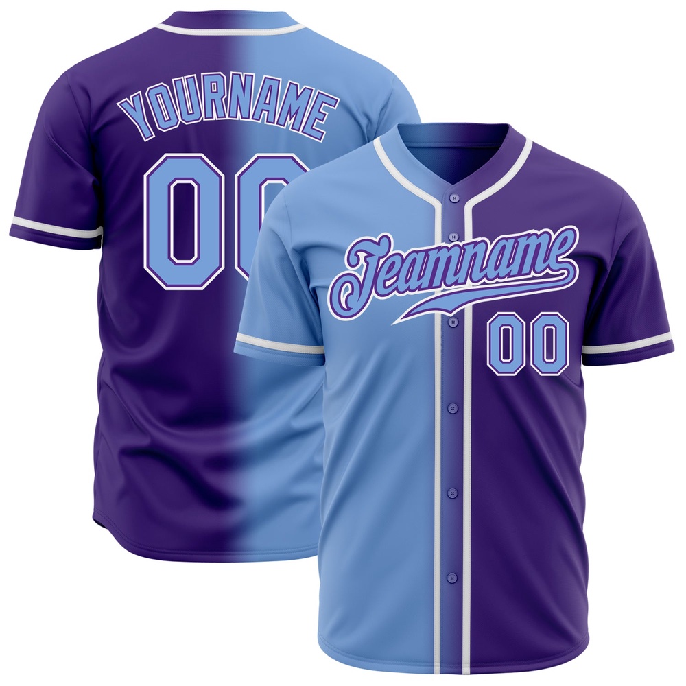 Purple Light Blue-White Authentic Gradient Fashion Baseball Jersey, Custom Baseball Jersey, Personalized Sport Jersey