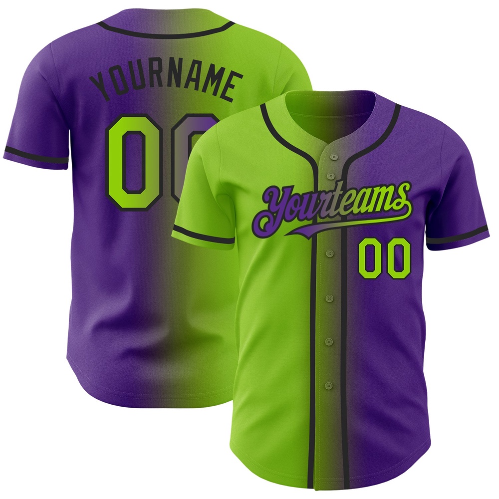 Purple Neon Green-Black Authentic Gradient Fashion Baseball Jersey, Custom Baseball Jersey, Personalized Sport Jersey