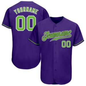 Purple Neon Green-White Authentic Baseball Jersey, Custom&hellip;