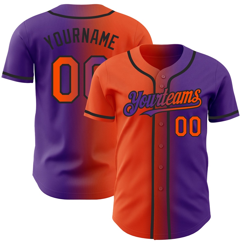 Purple Orange-Black Authentic Gradient Fashion Baseball Jersey, Custom Baseball Jersey, Personalized Sport Jersey