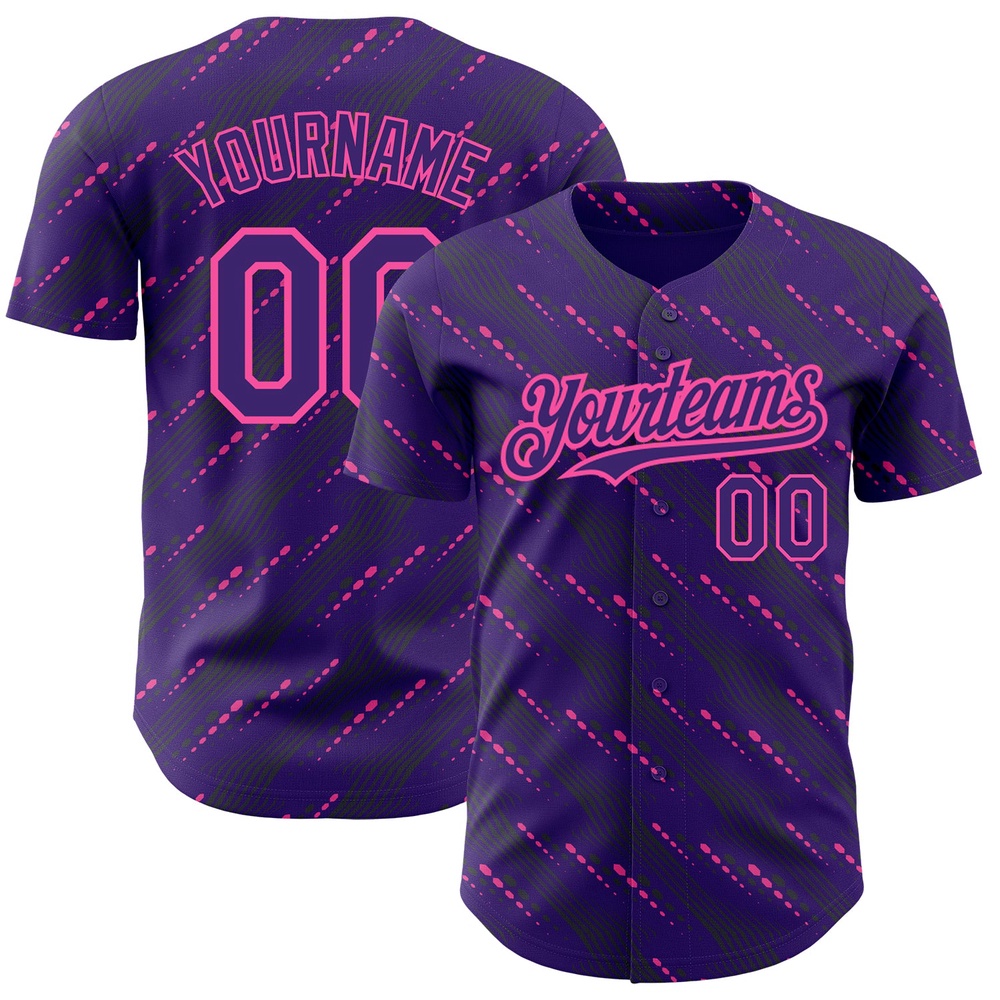 Purple Pink 3D Pattern Design Slant Lines Authentic Baseball Jersey, Custom Baseball Jersey, Personalized Sport Jersey