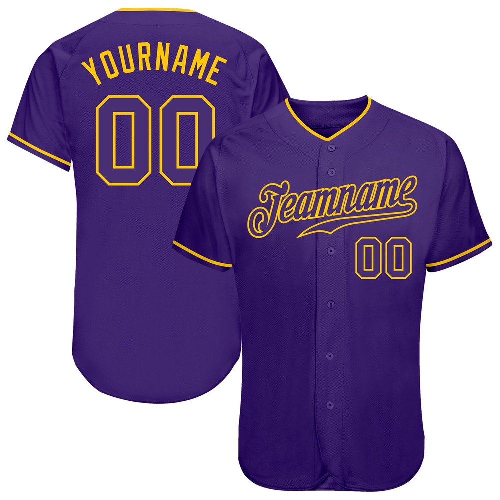 Purple Purple-Gold Authentic Baseball Jersey, Custom Baseball Jersey, Personalized Sport Jersey
